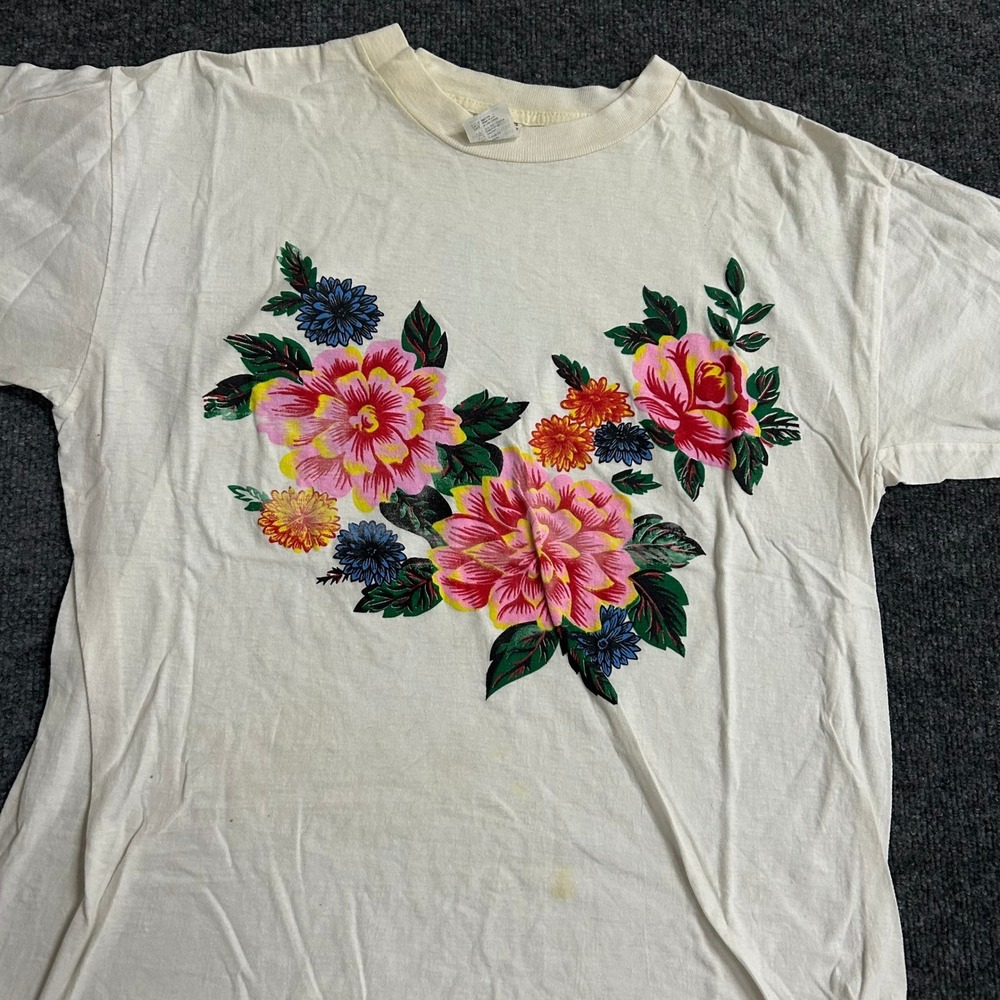 Brothers T-shirt Mens Size XL White Floral Graphic Cotton Vintage Short Sleeve